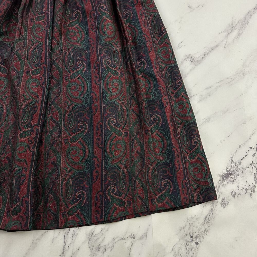 Patrick James Womens Vintage 80s Pleated Midi Skirt Size 12 Red Green Paisley - Picture 10 of 11
